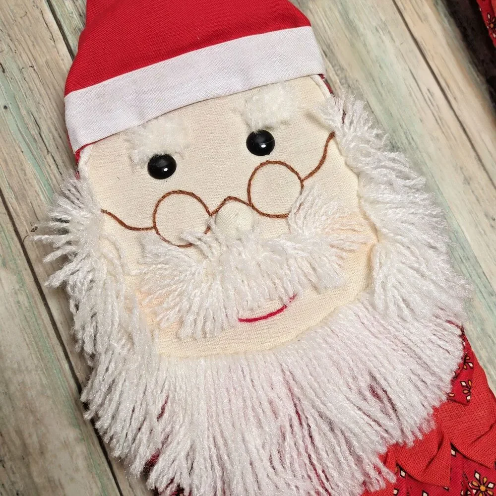 Vintage Santa Mrs Claus Decorative Christmas Potholders Oven Mitts Set of 2